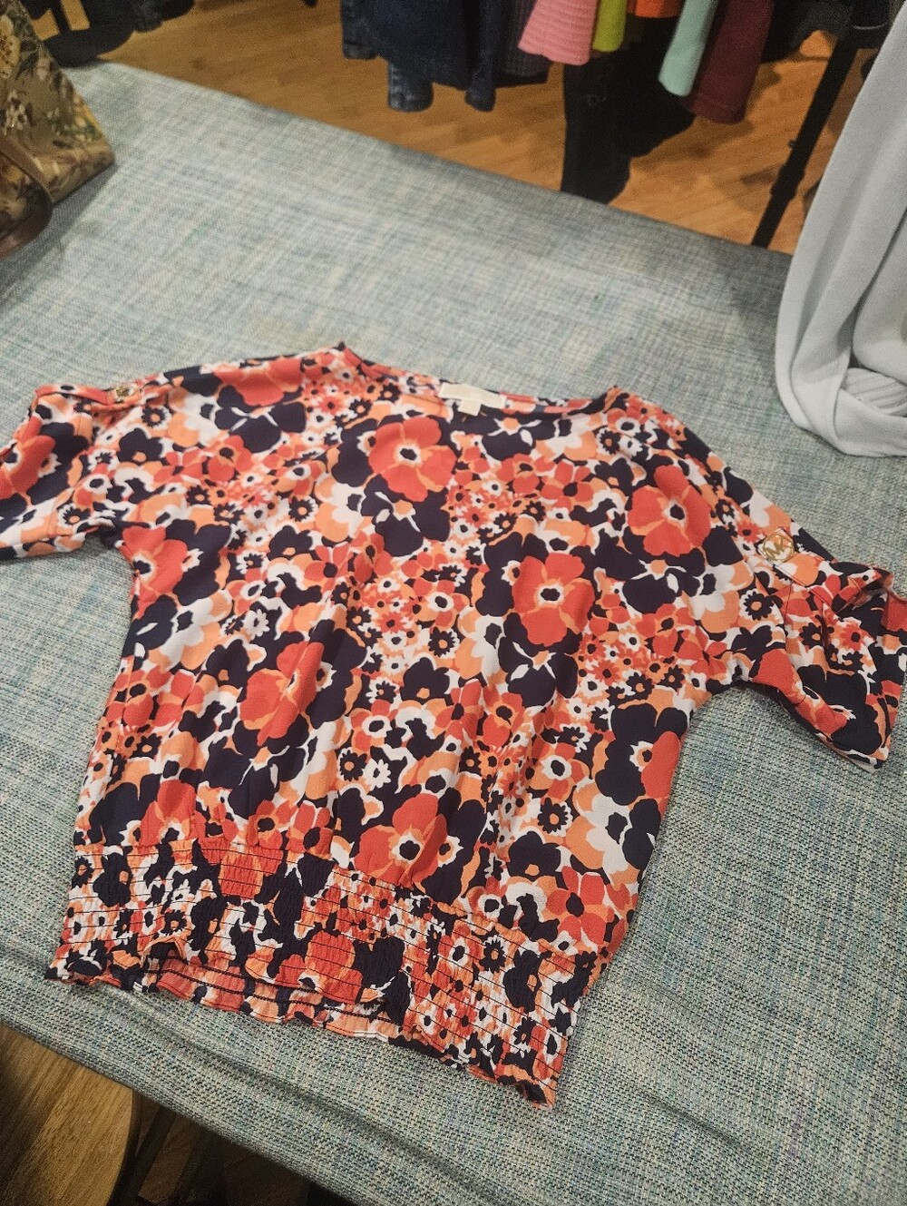 MICHAEL Michael Kors Women's Multicolor Floral Roll Tab Sleeve Blouse